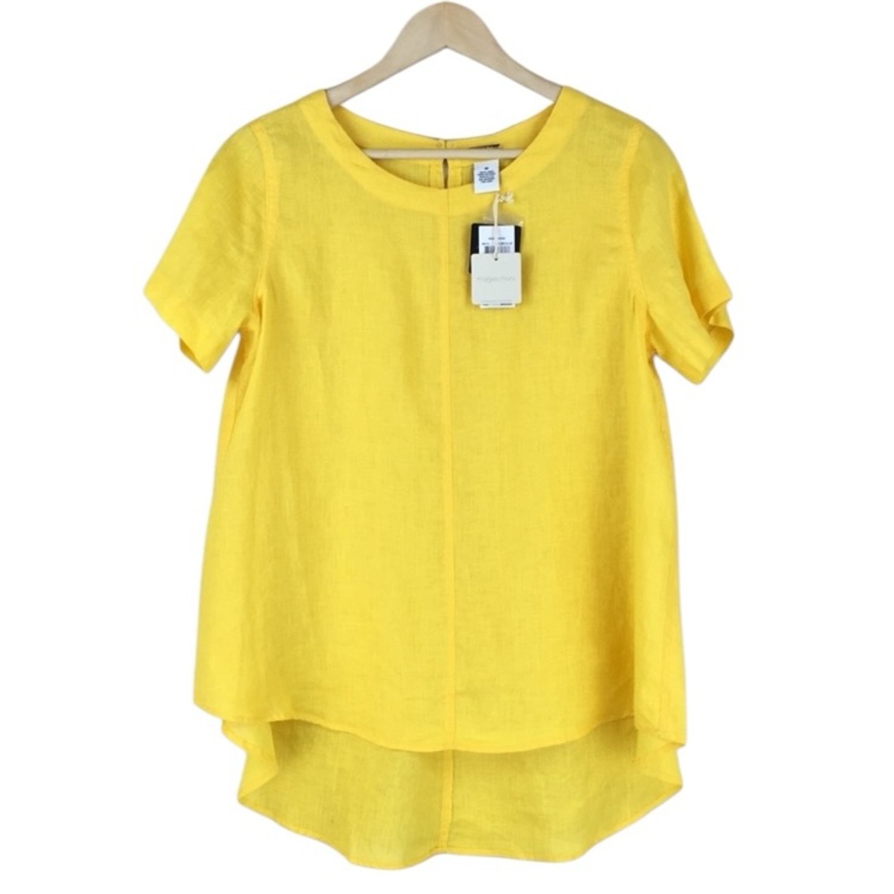 Magaschoni Yellow Linen Top Hi Lo Hem Lagenlook NWT